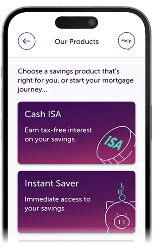 Atom Bank app showing a page with all Atom products to choose from