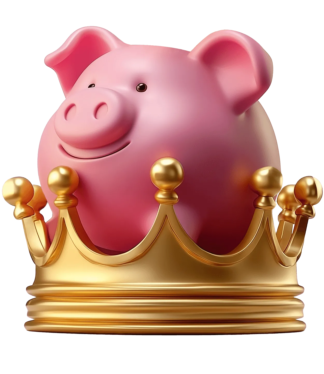 A piggy bank sitting on top of a crown.