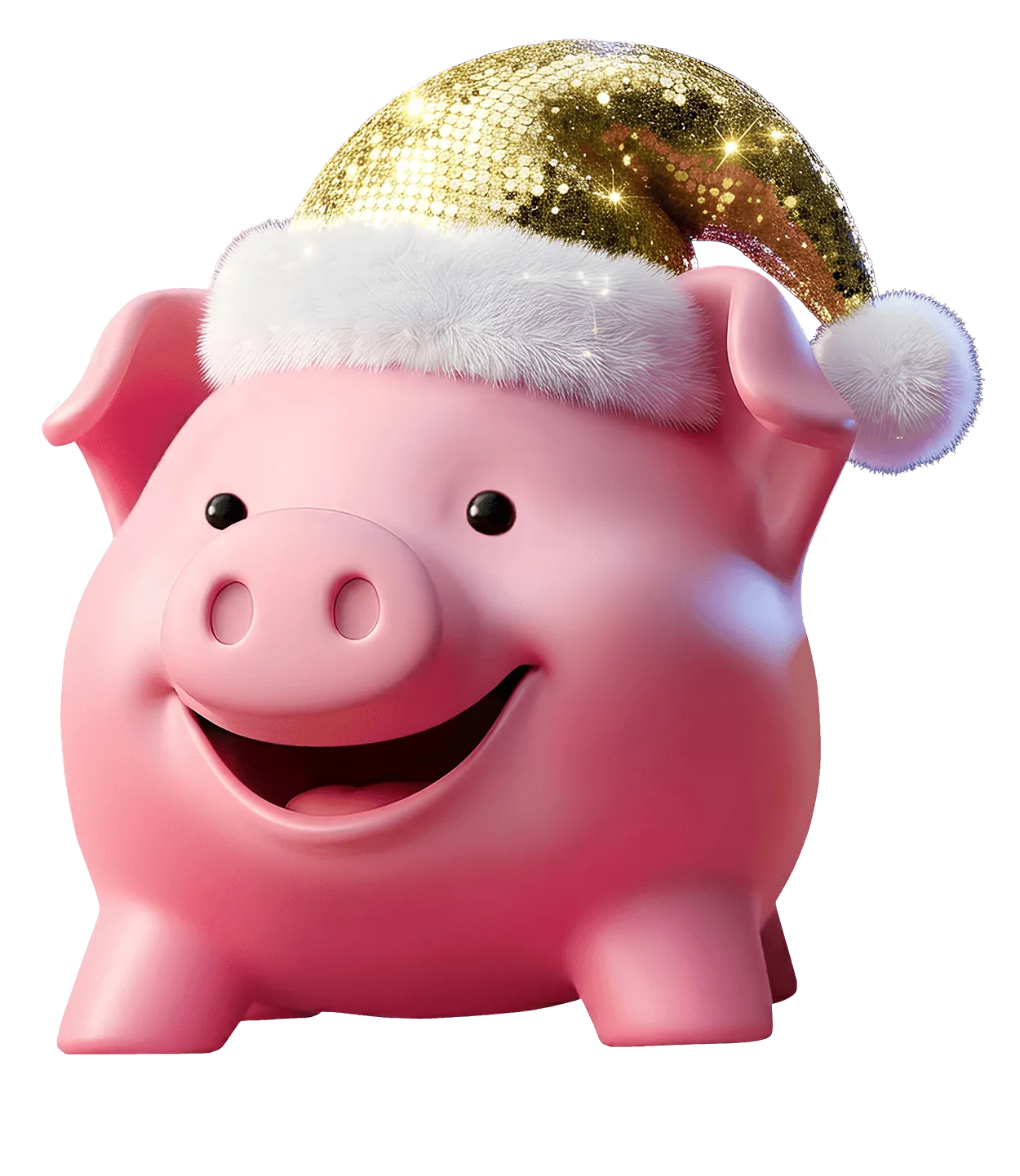 A piggy bank with a Christmas hat