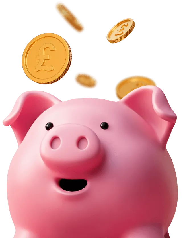 Animated piggy bank with floating coins