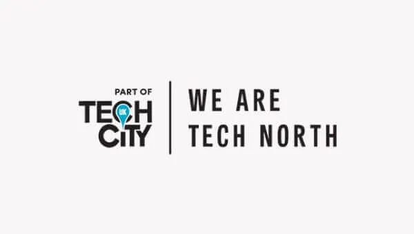 The tech north logo with text displaying we are tech north