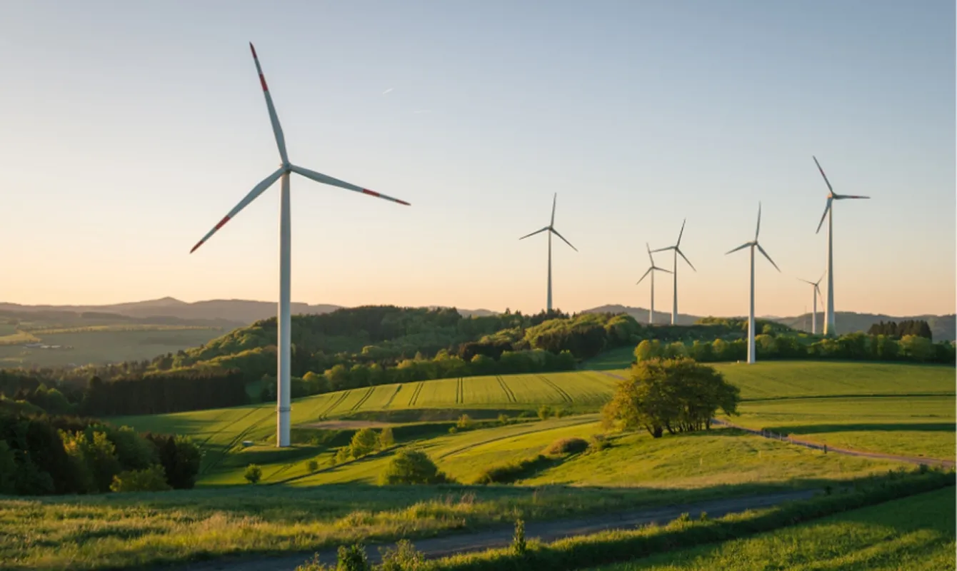 Wind turbines in a field