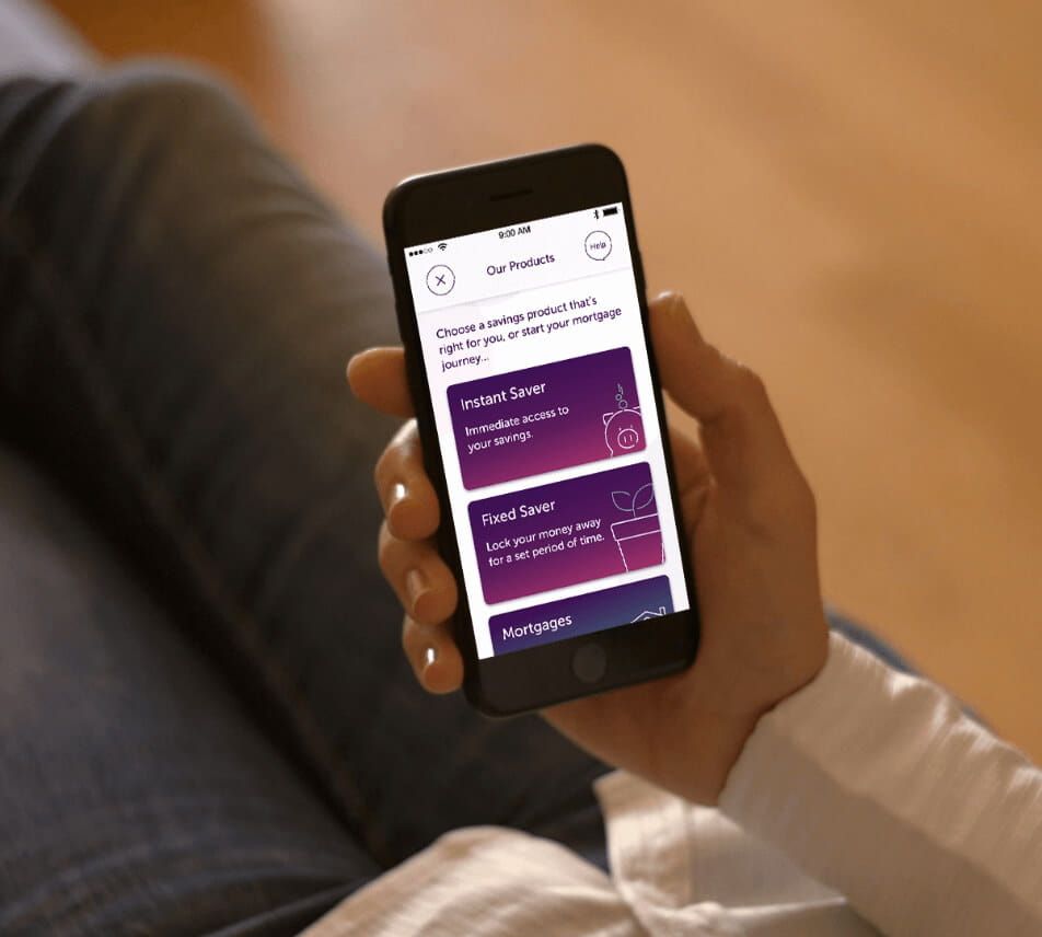Our products screen display on the Atom bank app