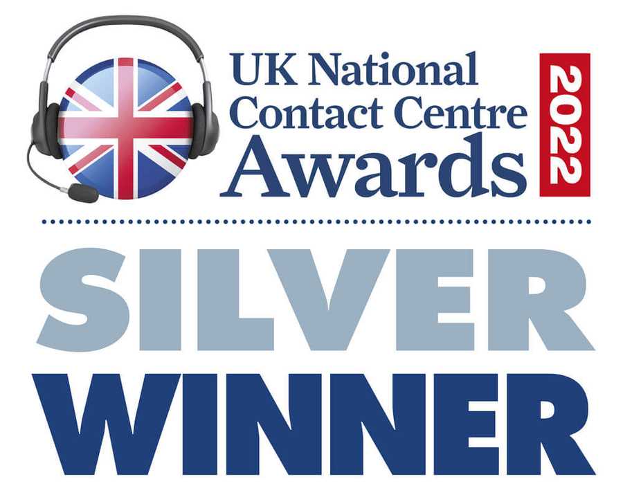 Silver winner badge from UK National Contact Centre Awards 2022