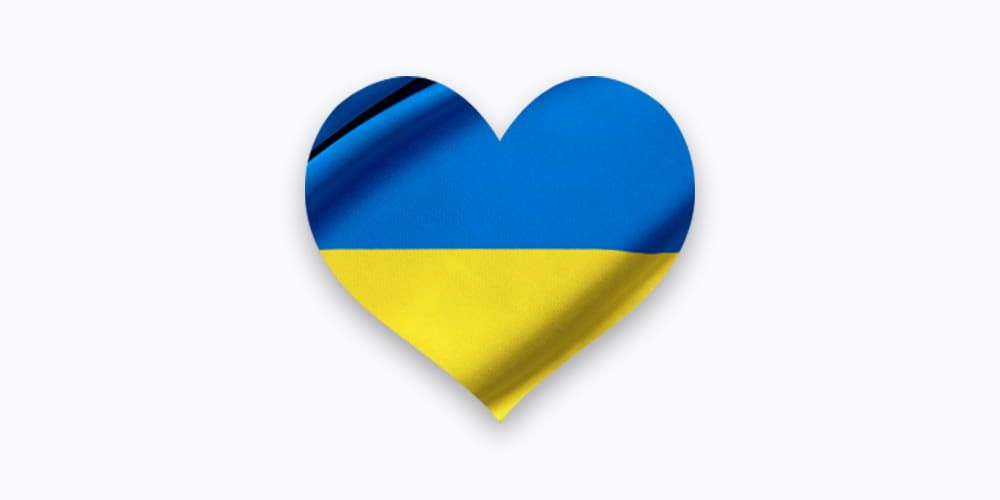 A heart on a white background, made from the Blue and Yellow stripes of the Ukraine flag