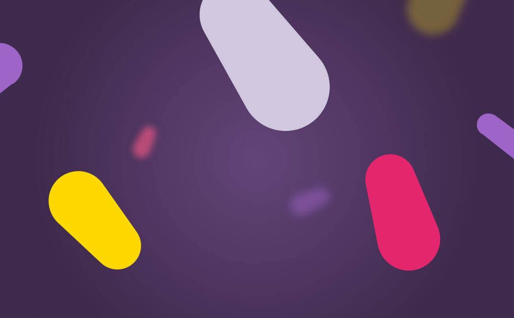 The Atom bank 'lozenges' sprinkled across a purple background