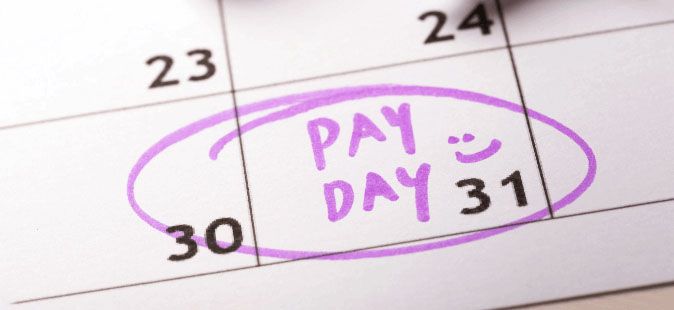 A calendar showing the last day of the month as being Pay Day.
