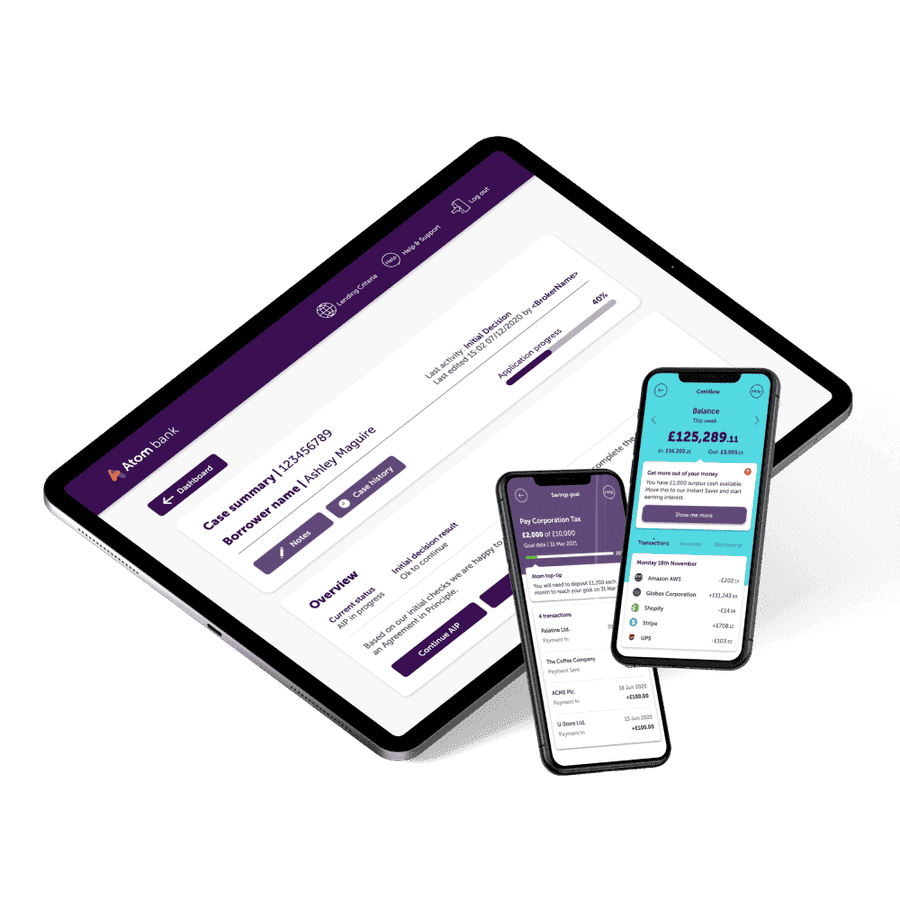 Tablet displaying Atom's Business banking
