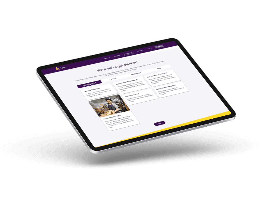 Tablet displaying Atom bank's Business Roadmap